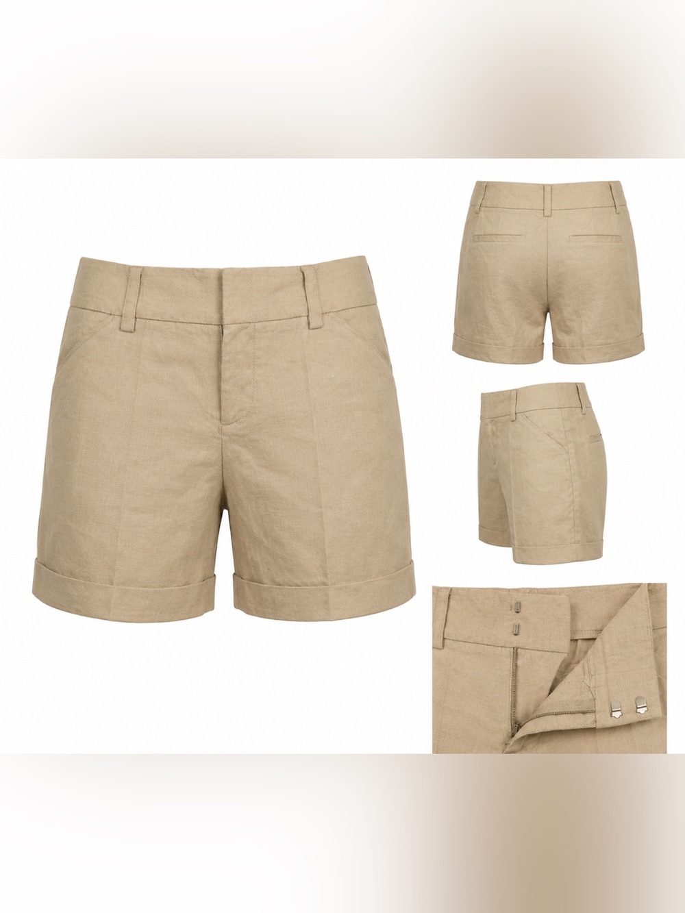 Alice + Olivia Linen Blend Khaki Bermuda Shorts Cuffed Size 4 Made in USA